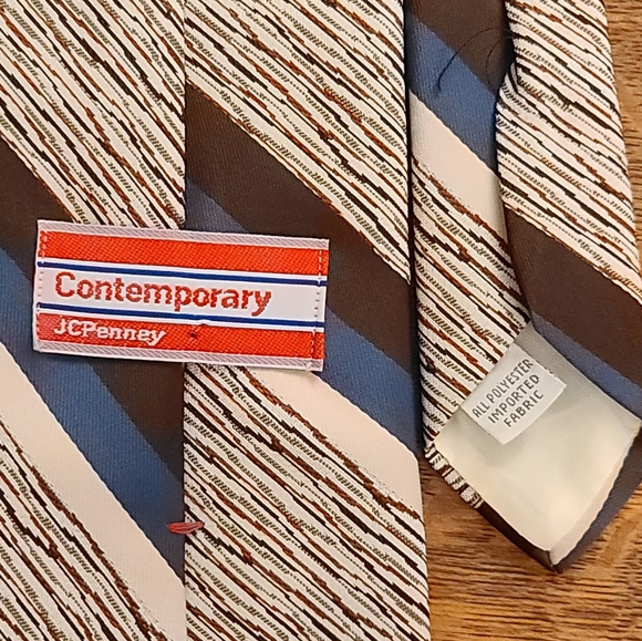 Vintage J. C. Penny Contemporary Blue Brown Tie - Picture 5 of 7